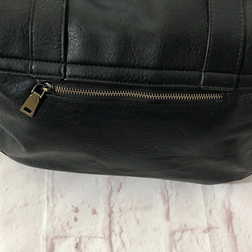 Antik Kraft Black faux Leather Messenger Bag with Front Buckle Pockets. XL Used